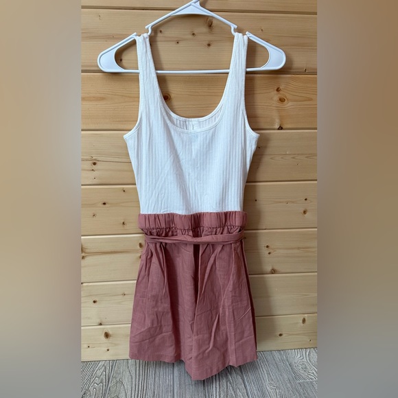 SHEIN VCAY Button Front Colorblock Belted Combo Tank Romper brand new - Picture 2 of 3